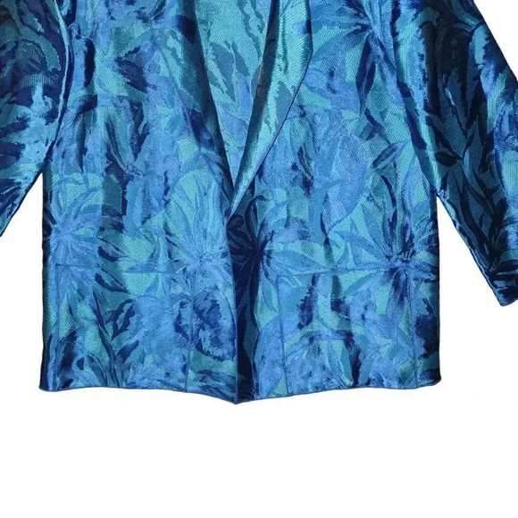 New Caroline Rose Blue Open Front Hawaiian Floral Jacquard Jacket Size XS - Picture 7 of 8